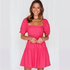 Puffy Sleeve Pink Dress
